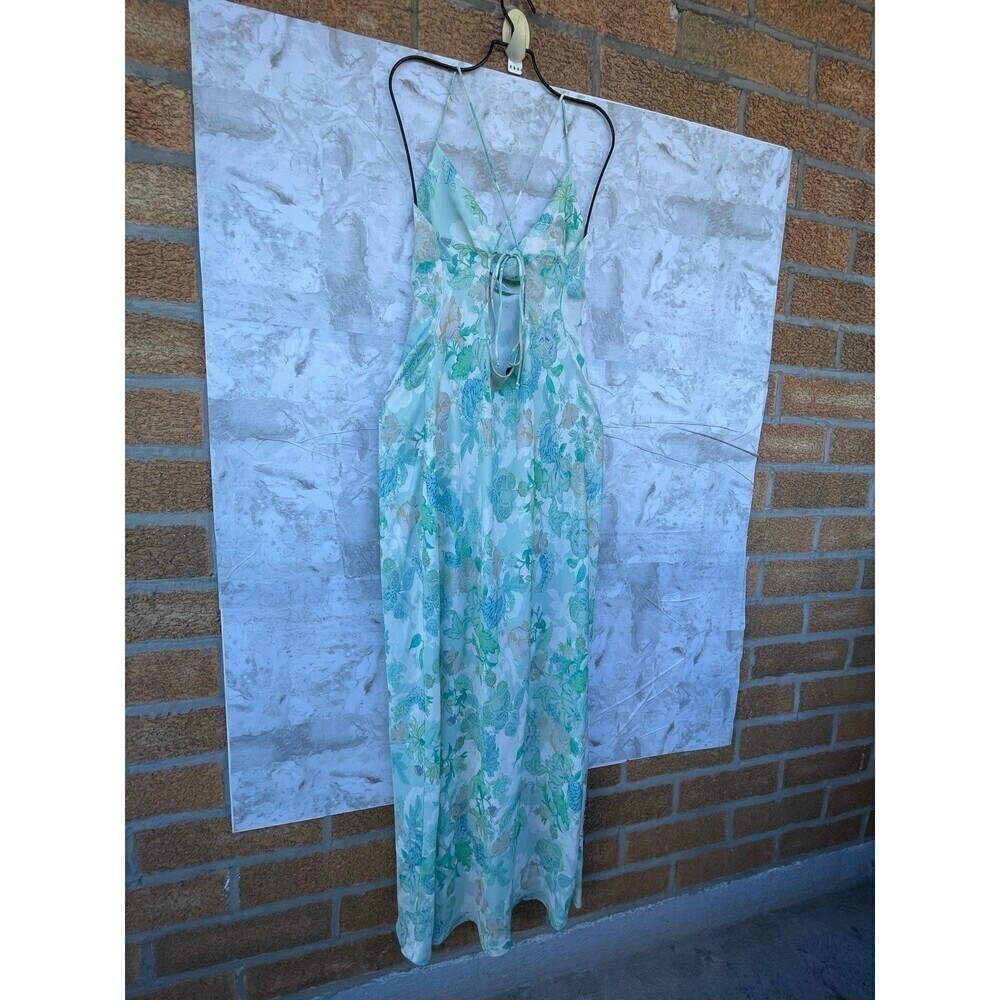 RESA River Dress Blue green Floral Maxi Long Open Back Straps satin size large - Picture 7 of 12